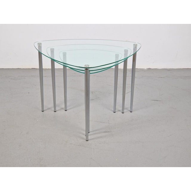 Nesting Tables in Glass and Chrome, Set of 3 For Sale - Image 10 of 14