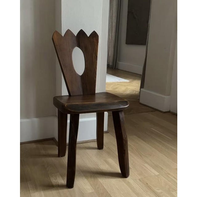 Brutalist side chair in the style of Olavi Hanninen's iconic "King" Chair. - Solid elm - 2 pieces available; currently...