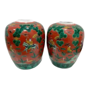 Set of 2 Antique Japanese Kutani Ginger Jar Vases
