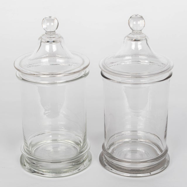 French Provincial French Glass Apothecary Jars or Canister Pair For Sale - Image 3 of 5