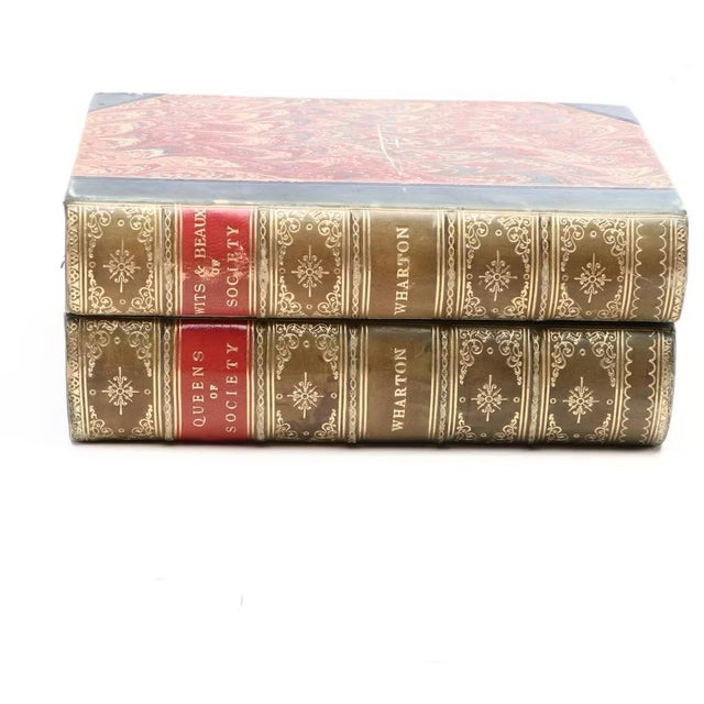 Fine leather bindings - two volumes "The Queens of Society" and "Wits of Society" books by Grace and Philip Wharton....