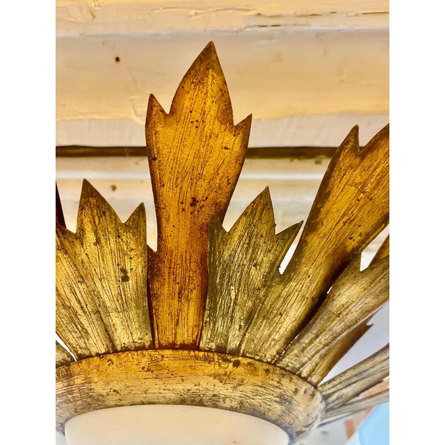 1950s Large Spanish Gilt Gold Crown Flush Mount, 1950 For Sale - Image 5 of 9