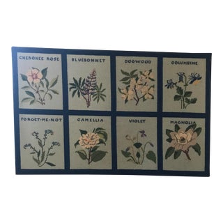 Needlepoint Wall Hanging or Rug of Blue and White Flowers For Sale