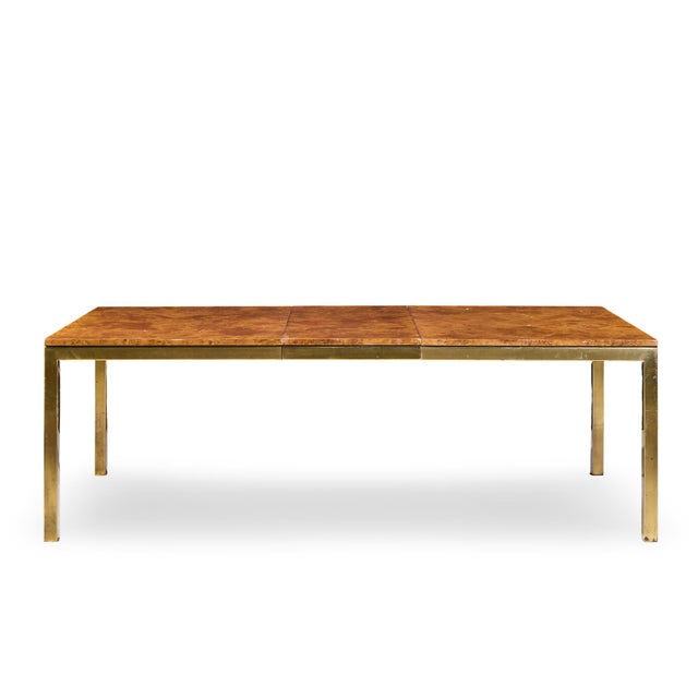 Tomlinson Mid Century Burlwood and Brass Expanding Dining Table With 2 Leaves For Sale - Image 10 of 13