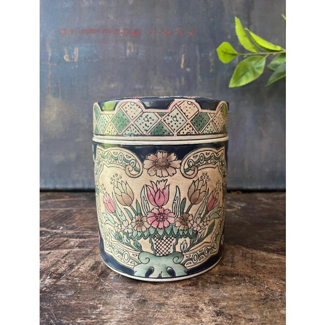 Ceramic 1980s Blue Asian Round Lidded Jar For Sale - Image 7 of 9