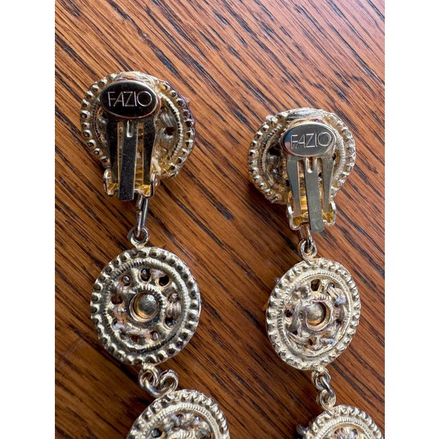 Vintage Fazio costume dangling faceted gilt and silver earclips from the early 1990s.