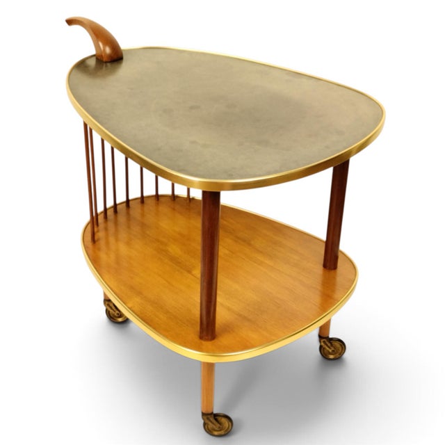 Mid-Century Modern Scandinavian Kidney-Shaped Wooden Bar Cart Serving Trolley, 1960s For Sale - Image 15 of 17