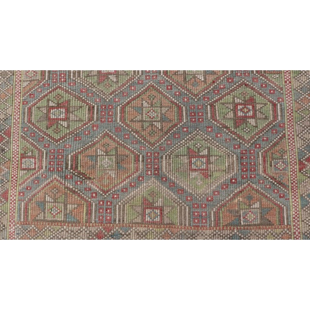 Colorful Vintage Turkish Flat-Weave Tribal Motif Kilim With Embroideries 6 X 9.9 For Sale - Image 10 of 12