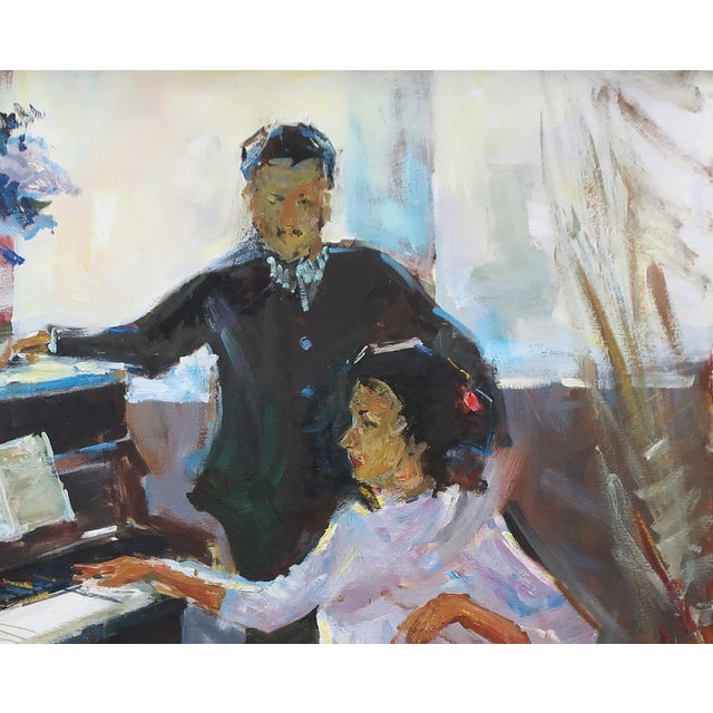 Campaign Original Oil Painting: Young Woman at Piano, Ukrainian Art 105-130 For Sale - Image 3 of 6