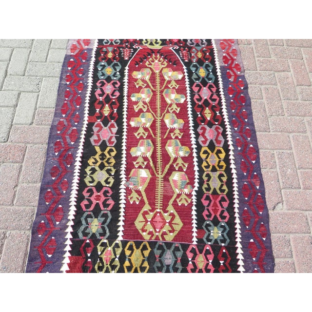 Mid-Century Modern Mid 20th Century Small Floral Style Boho Turkish Handmade Kilim Area Rug For Sale - Image 3 of 11