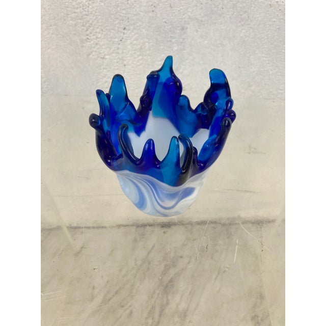 Abstract Flame Design Hand Blown Art Glass Bowl For Sale - Image 3 of 7