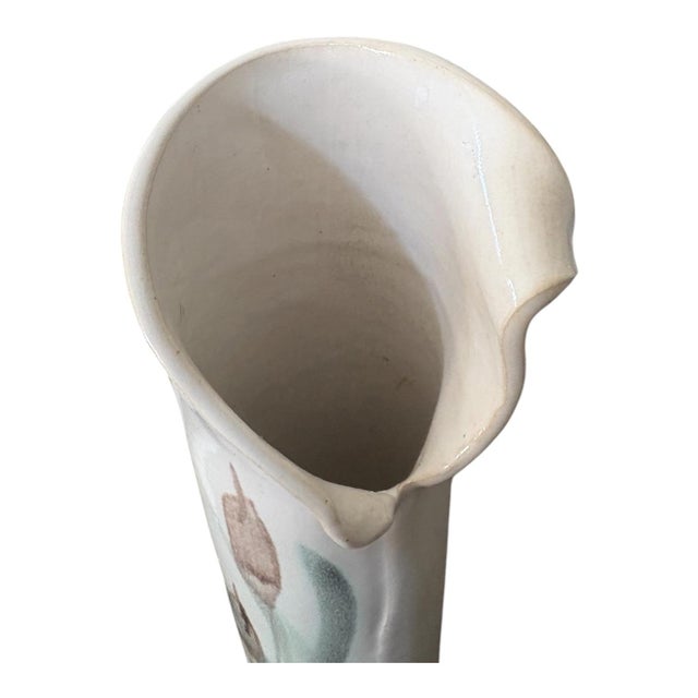Contemporary Late 20th Century Signed Ivory Ceramic Cattail Vase With Sculptural Folded Rim Organic Modern For Sale - Image 3 of 7