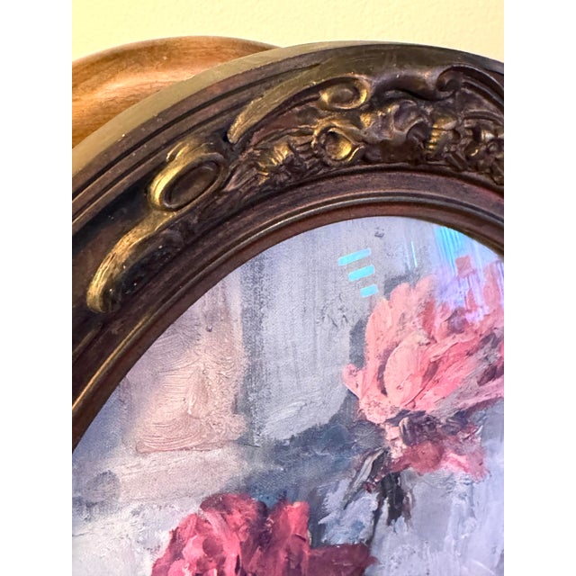 Shabby Chic Antique Oval Gesso Frame With Floral Print (C. 1890-1915) For Sale - Image 3 of 12
