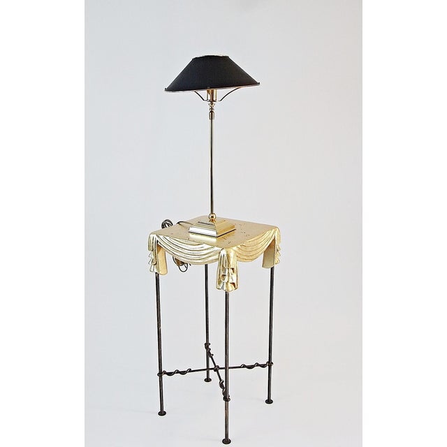 Side Table and Table Lamp in Wrought Iron and Brass, 1990s, Set of 2, in Very Good conditions. Designed 1990 to 1999