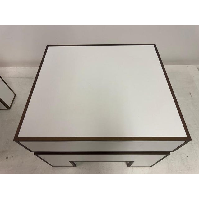 1970s White Bedside Tables with Brass Banding by Alain Delon for Maison Jansen, 1970s, Set of 2 For Sale - Image 5 of 17