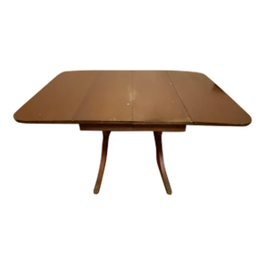 Vintage Brown Wood Versatile Drop Leaf Double Pedestal Dining Table