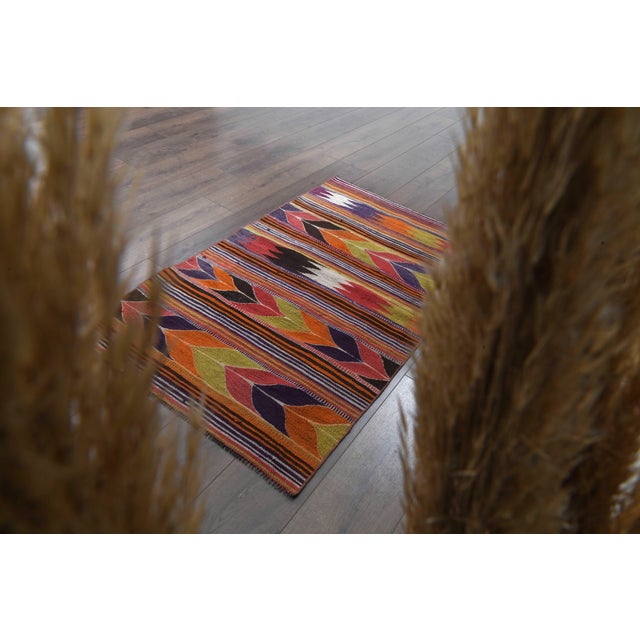 1970s Vintage Handmade Wool Cotton Area Rug For Sale - Image 4 of 11