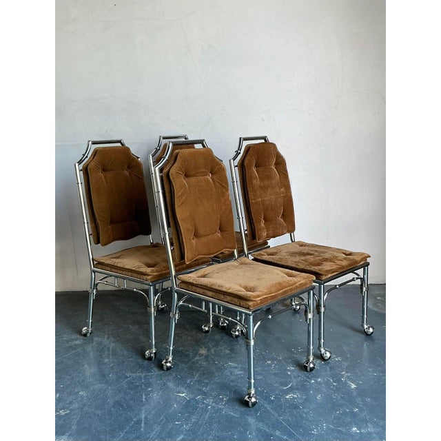 Chrome Vintage Boho Chrome Bamboo Dining Chairs on Casters - Set of 4 For Sale - Image 8 of 8