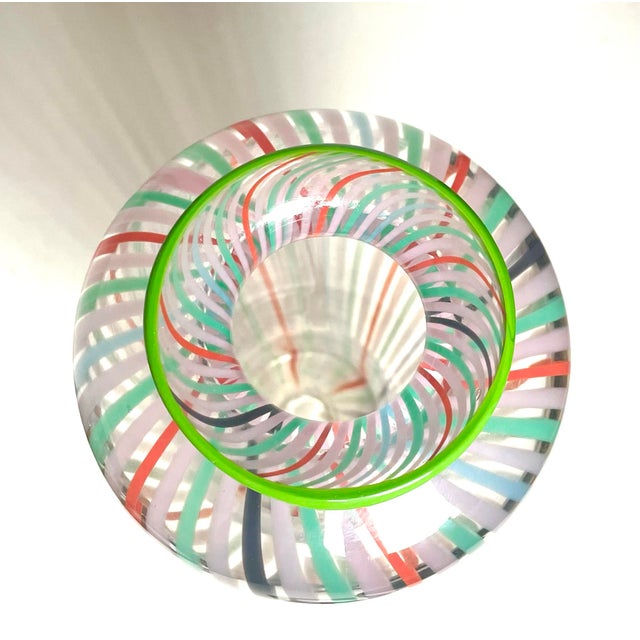 Contemporary Vintage Hanson & Kastle Signed Striped Art Glass Vase For Sale - Image 3 of 4
