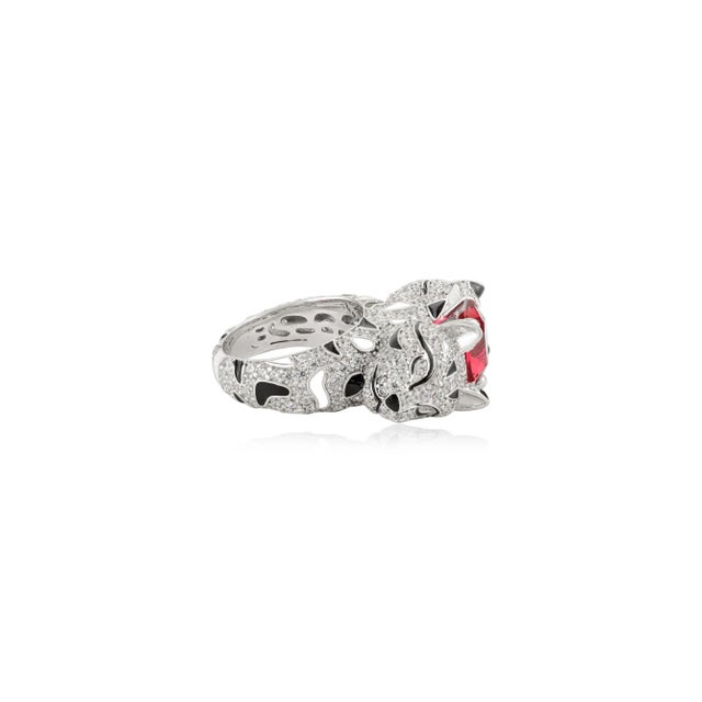 Early 21st Century Panther Animal Statement Unisex Silver Ring With Chunky Zircon- Size 8 For Sale - Image 5 of 11