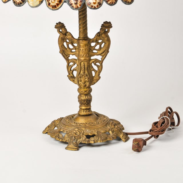 Antique Cherub Table Lamp With Handmade Limpet Shell Lampshade in the Style of Richard Hoosin For Sale - Image 14 of 14