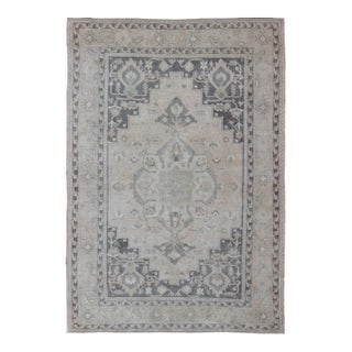 Vintage Turkish Oushak Rug in Soft Gray, Pale Blue, and Washed Charcoal 8'0 X 11'0 For Sale