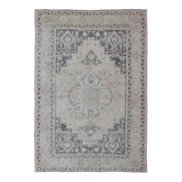 Vintage Turkish Oushak Rug in Soft Gray, Pale Blue, and Washed Charcoal 8'0 X 11'0 For Sale