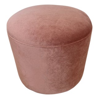 Contemporary Blush Velvet Round Ottoman / Vanity Stool For Sale