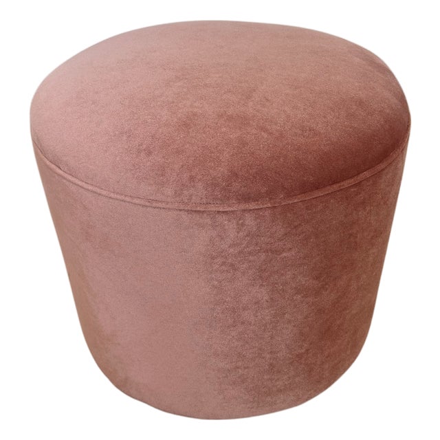 Contemporary Blush Velvet Round Ottoman / Vanity Stool For Sale