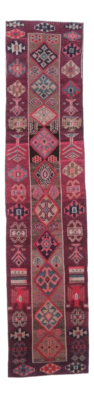 Vintage Turkish Oushak Handmade Wool Cotton Pink Runner Rug