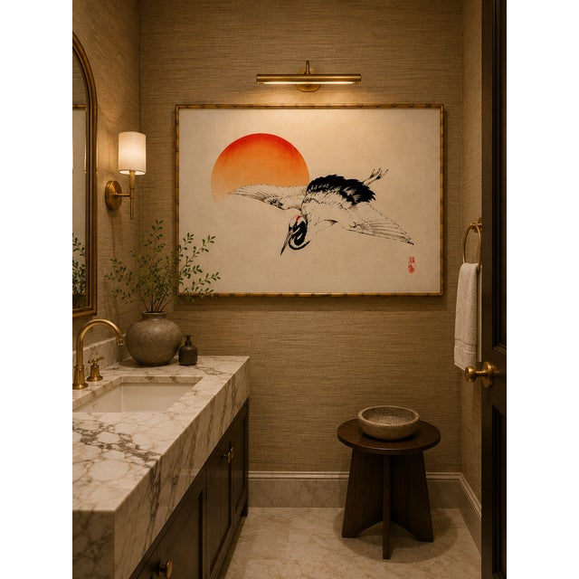 Flying Crane by Kōno Bairei, Vintage Japanese Art Print Reproduction, 30" X 20" For Sale - Image 9 of 11