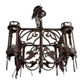 Gothic Wrought Iron Chandelier, 19th Century For Sale