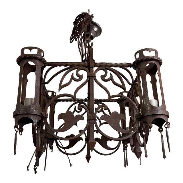 Gothic Wrought Iron Chandelier, 19th Century For Sale