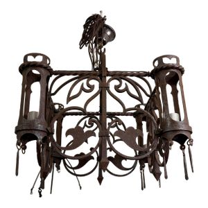 Gothic Wrought Iron Chandelier, 19th Century