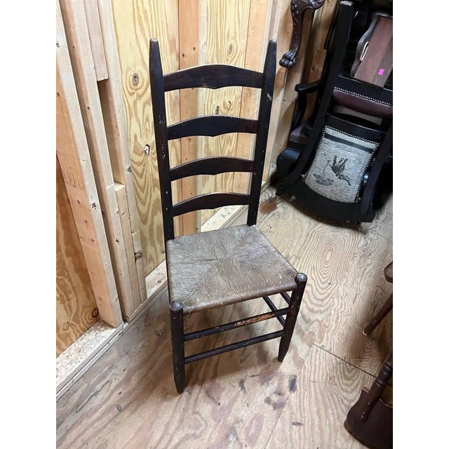 Brown 19th Century Antique Rush Seat Ladder Back Side Chair For Sale - Image 8 of 8