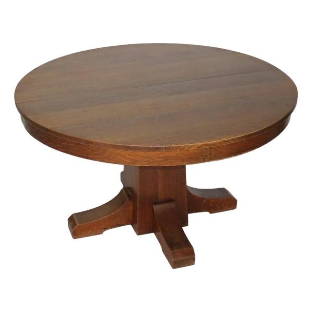 Antique L. J. & G. Stickley Oak Dining Table With Three Leaves Signed C1910 For Sale
