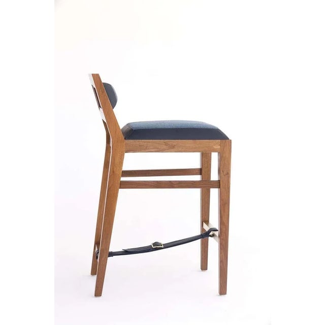 Cream Counter Stool in Bleached Solid Walnut With Leather and Fabric Upholstered Seat For Sale - Image 8 of 12