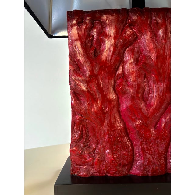 Plastic 1990s Tanner Kenzie Red Resin Table Lamps With Black Velvet Shades - Pair For Sale - Image 7 of 8