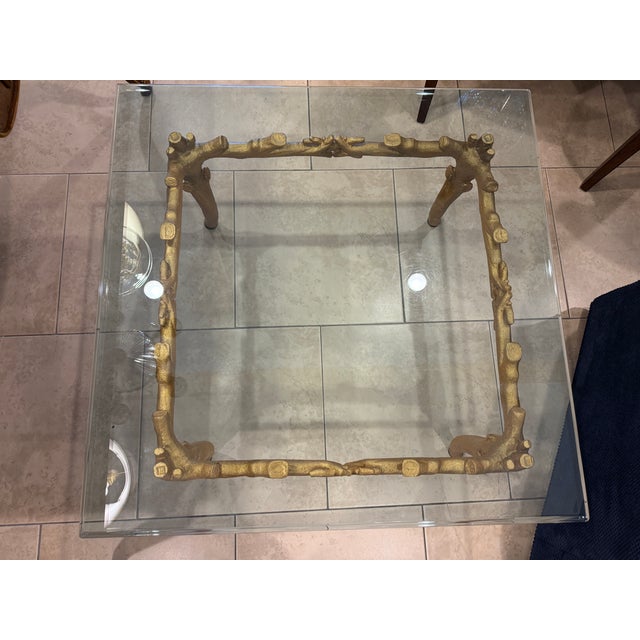 Hollywood Regency Gold Leaf Faux Bois Cocktail Table For Sale - Image 4 of 14