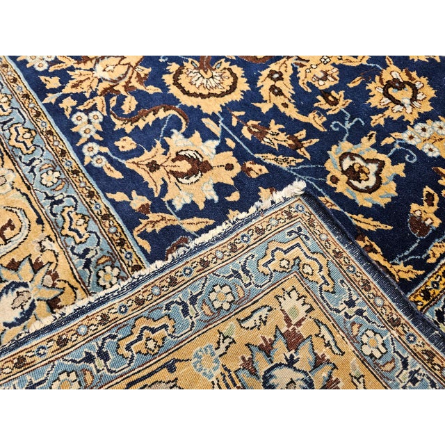 Antique Persian Tabriz Rug, Hand-Knotted Wool & Silk, Allover Floral Pattern, Navy & Tan, 6x10 For Sale - Image 12 of 13