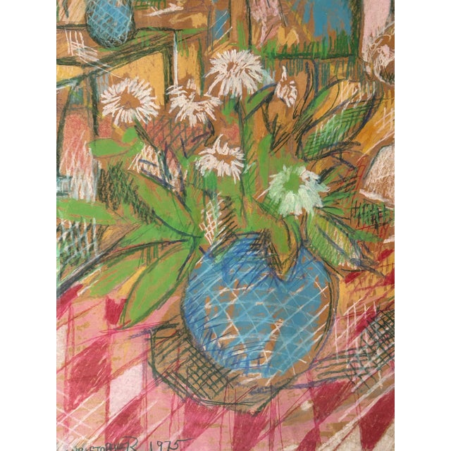 Vintage, pastel still life drawn on type of Kraft paper, signed Christopher 1975. Incredible use of color, this depiction...
