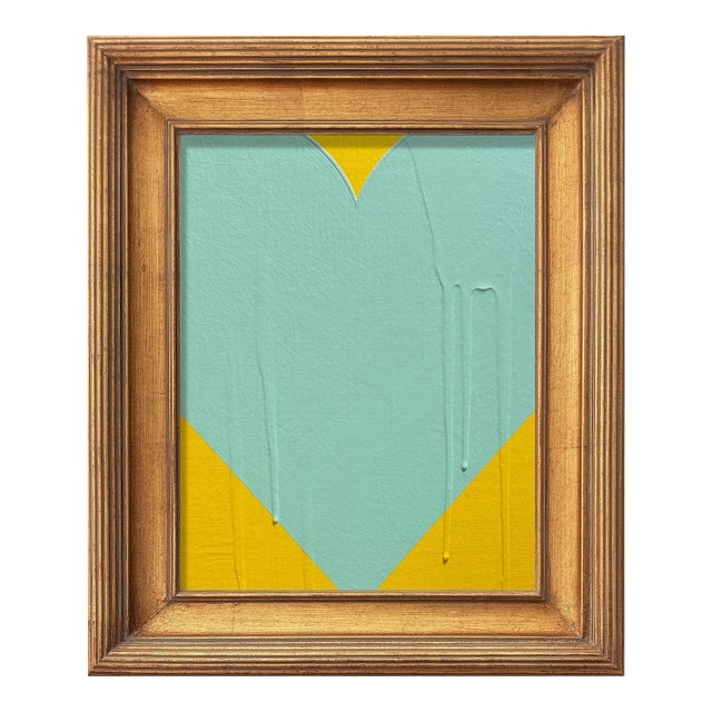 Heart Painting by Ron Giusti Titled Mini Heart Yellow Aqua For Sale