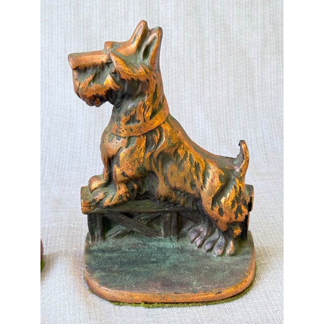 Vintage Cast Iron Copper Scottie Dog Bookends a Pair For Sale - Image 9 of 15