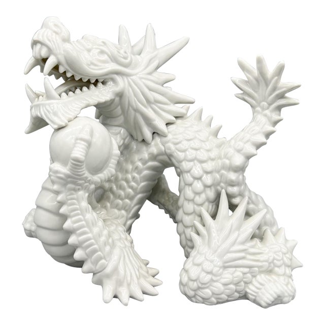 Large 20th Century Blanc De Chine Fitz and Floyd Chinoiserie Dragon Figurine For Sale