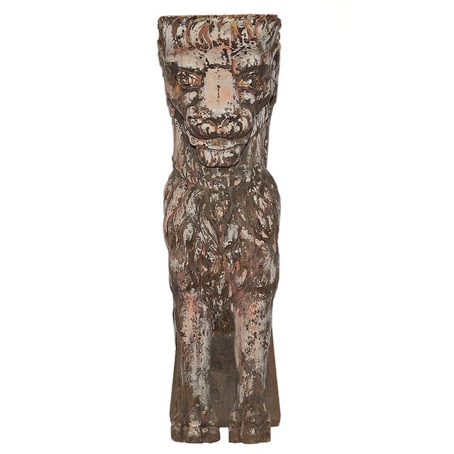 Imposing antique c. 1895 relief carved wood ornament in the form of a winged lion "sejant". Exceptional detailing is seen...
