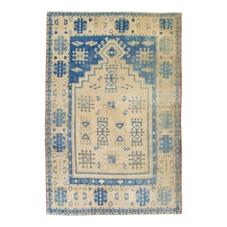 1960s Blue & Beige Vintage Turkish Rug 4'4" X 6'5" For Sale