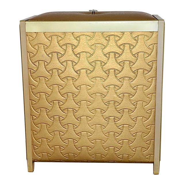 Vintage Hollywood Regency Quilted Gold Laundry Hamper by Pearl Wick