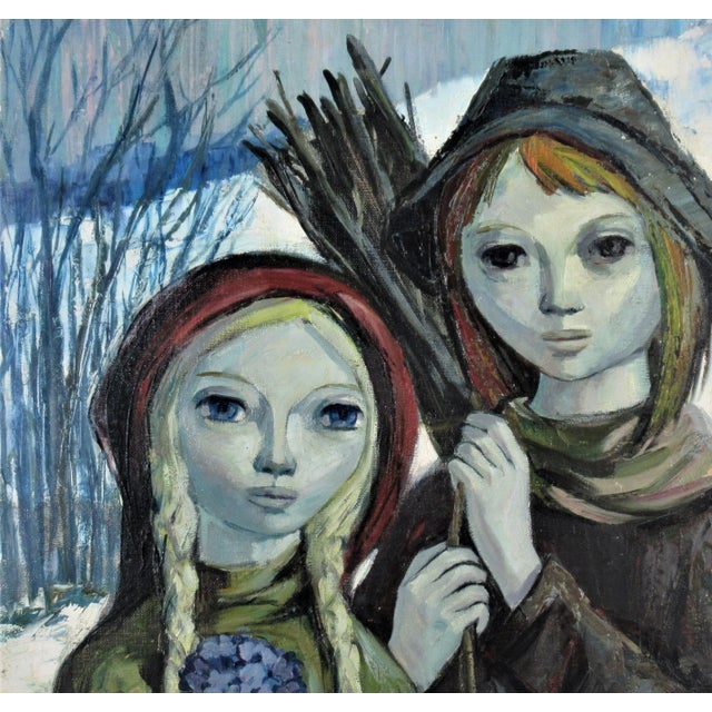 This artwork "Couple in a Snowing Day" c.1960 is an oil painting on canvas by Spanish artist Josep (Jose) Buigas, b.1927....