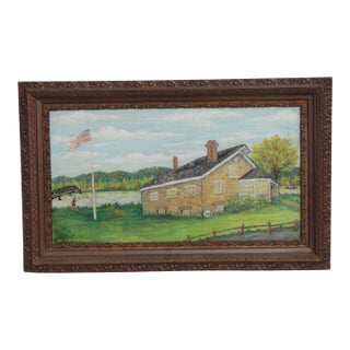 Roy Landenberger Framed Oil on Canvas Painting of Old Stone Mill - Signed For Sale