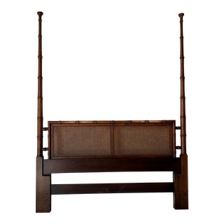 Vintage Wood and Cane Queen Size Headboard by Henredon For Sale